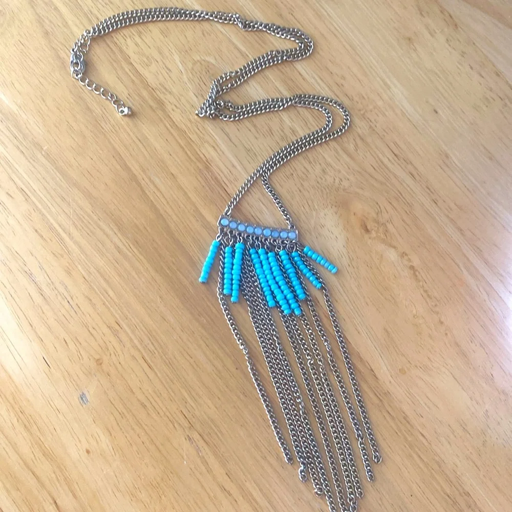 Anthropologie Shiraleah Eulalia Necklace Turquoise Fringe Chains